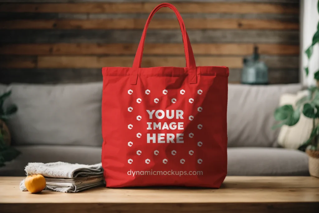 Red Canvas Tote Bag Mockup Front View Template