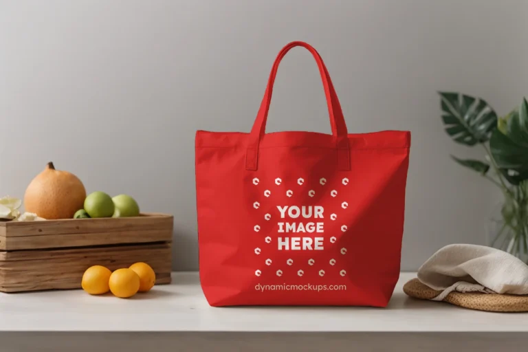 Red Canvas Tote Bag Mockup Front View Template