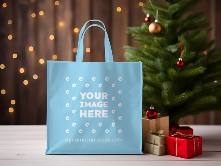 Sky Blue Canvas Tote Bag Mockup Front View Template