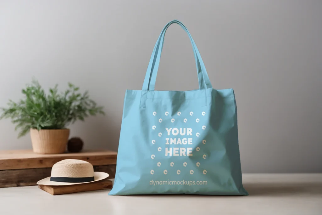 Sky Blue Canvas Tote Bag Mockup Front View Template