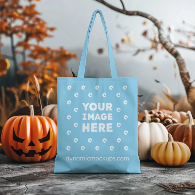 Sky Blue Canvas Tote Bag Mockup Front View Template