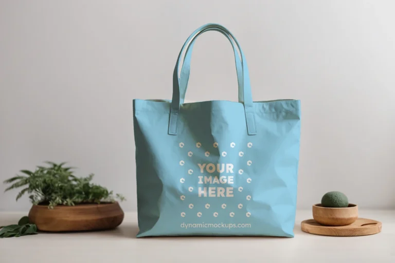 Sky Blue Canvas Tote Bag Mockup Front View Template