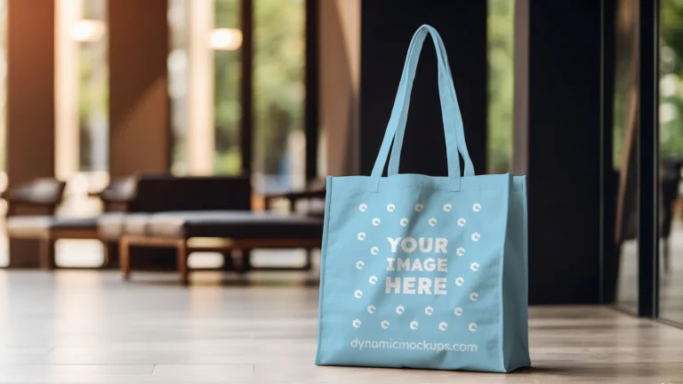 Sky Blue Canvas Tote Bag Mockup Front View Template