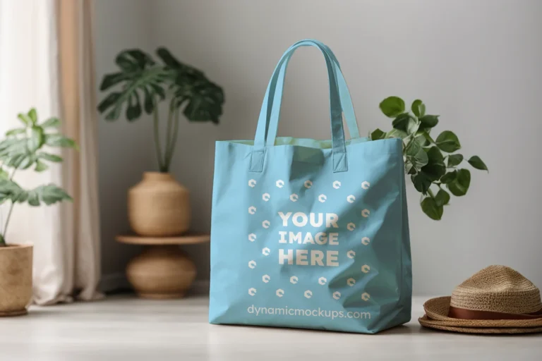 Sky Blue Canvas Tote Bag Mockup Front View Template