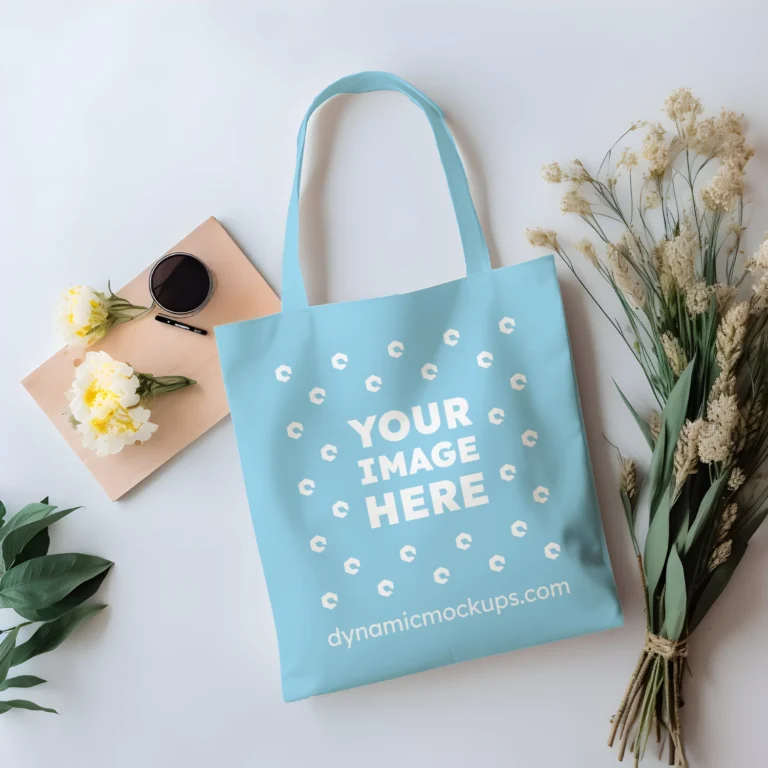 Sky Blue Canvas Tote Bag Mockup Front View Template