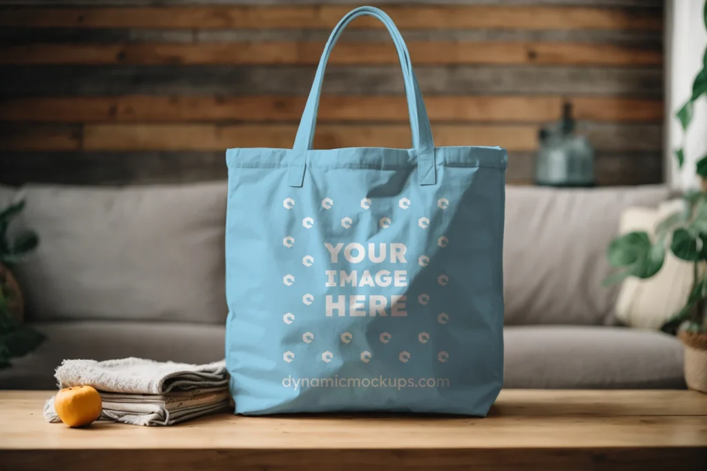 Sky Blue Canvas Tote Bag Mockup Front View Template