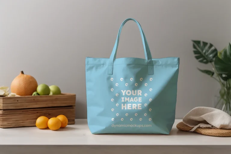 Sky Blue Canvas Tote Bag Mockup Front View Template