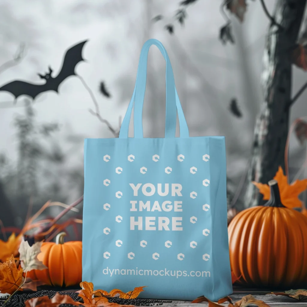 Sky Blue Canvas Tote Bag Mockup Front View Template