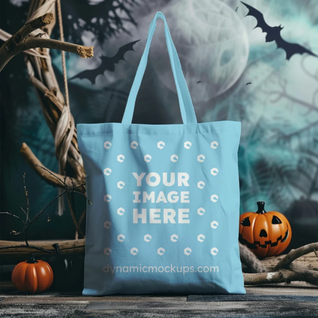 Sky Blue Canvas Tote Bag Mockup Front View Template