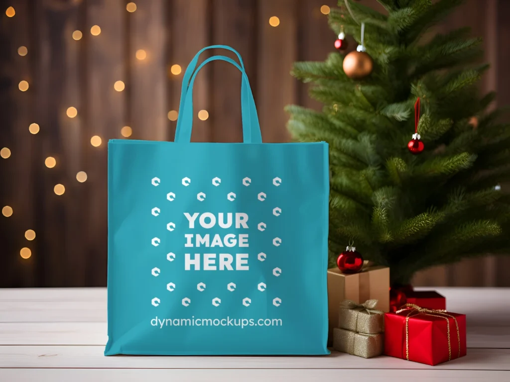 Teal Canvas Tote Bag Mockup Front View Template