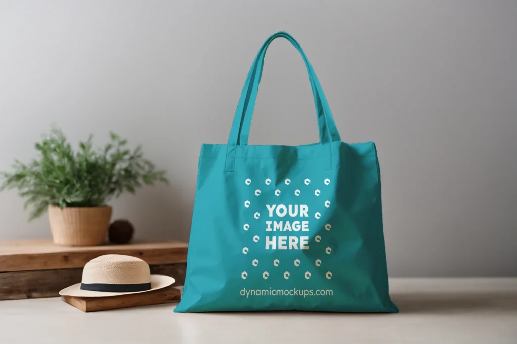 Teal Canvas Tote Bag Mockup Front View Template