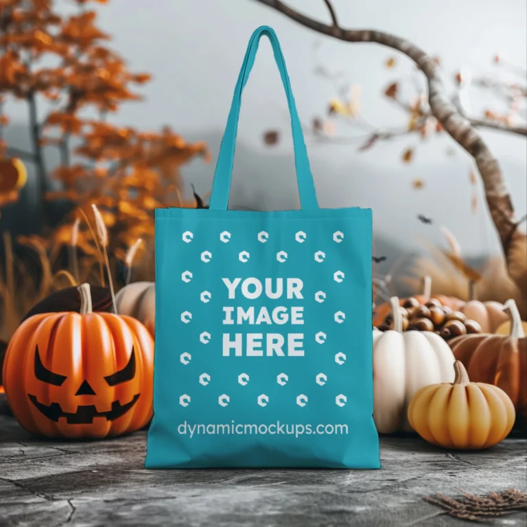 Teal Canvas Tote Bag Mockup Front View Template