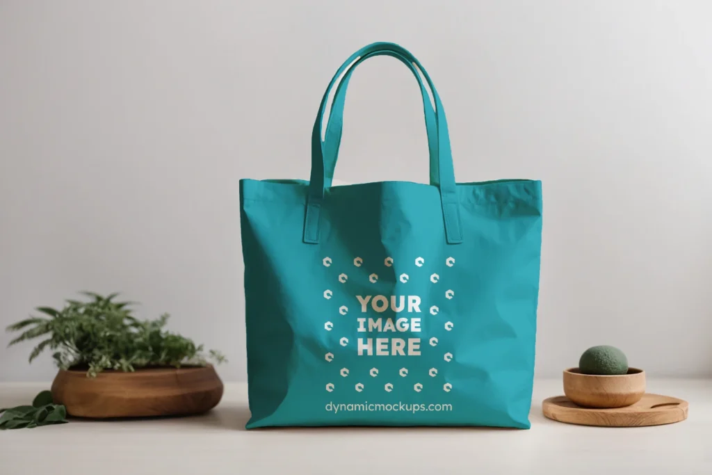 Teal Canvas Tote Bag Mockup Front View Template