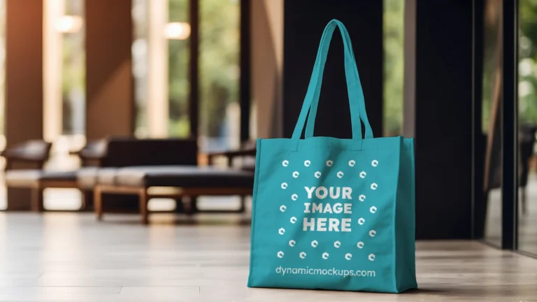 Teal Canvas Tote Bag Mockup Front View Template