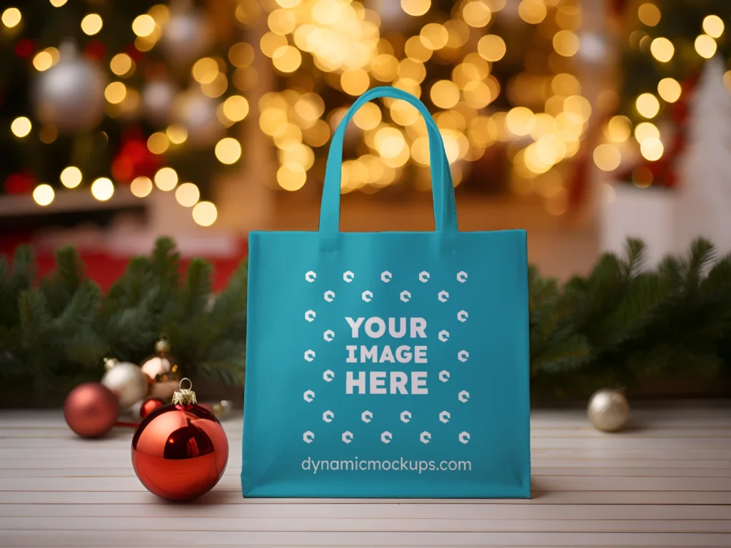 Teal Canvas Tote Bag Mockup Front View Template