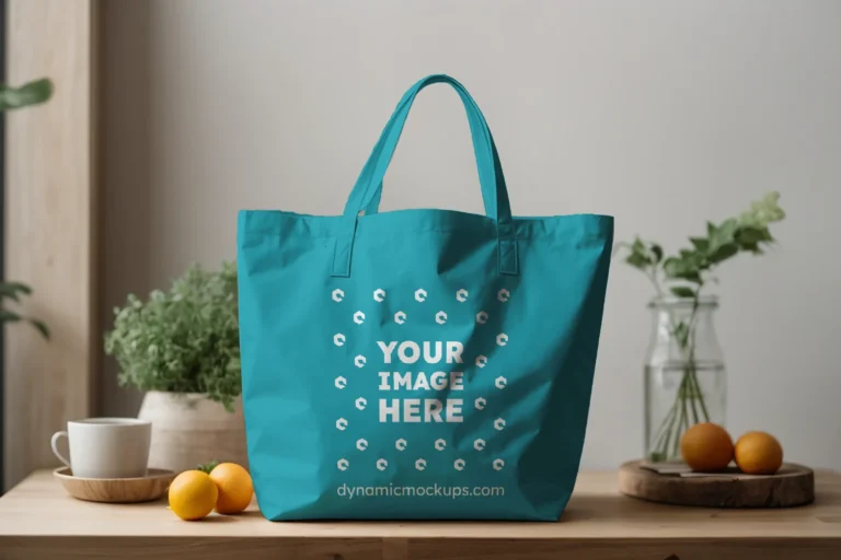 Teal Canvas Tote Bag Mockup Front View Template