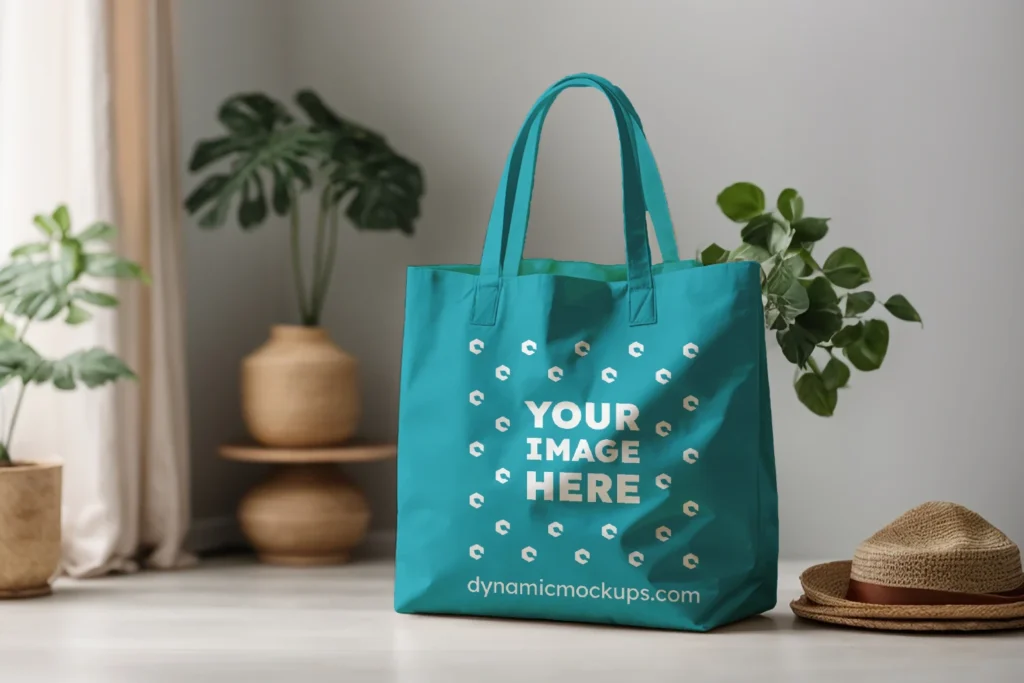 Teal Canvas Tote Bag Mockup Front View Template