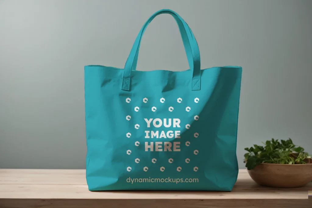 Teal Canvas Tote Bag Mockup Front View Template