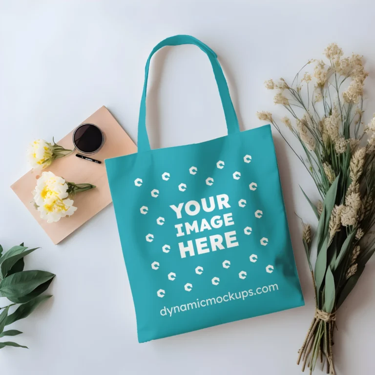 Teal Canvas Tote Bag Mockup Front View Template