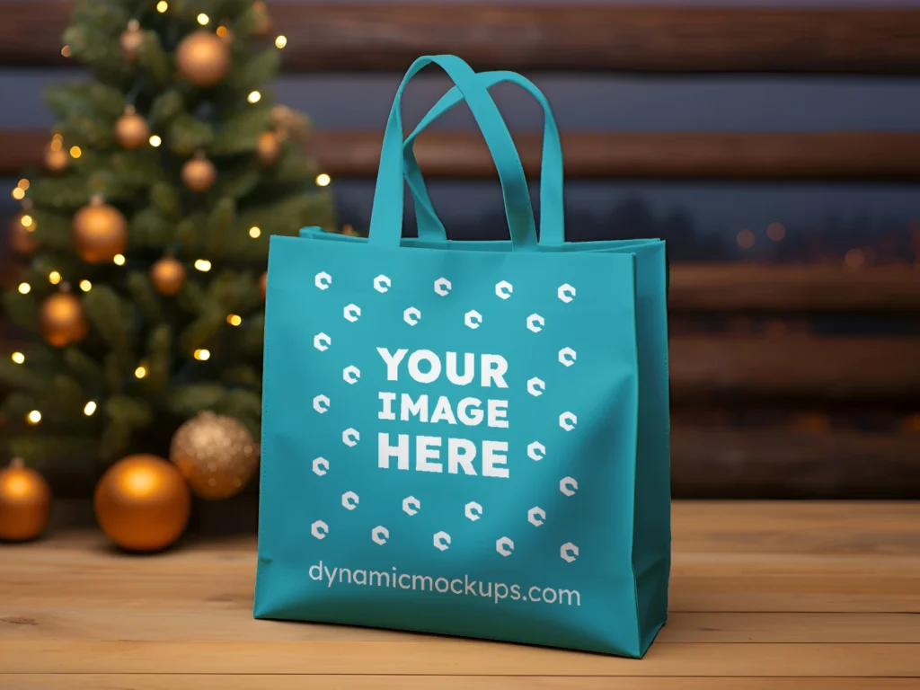 Teal Canvas Tote Bag Mockup Front View Template