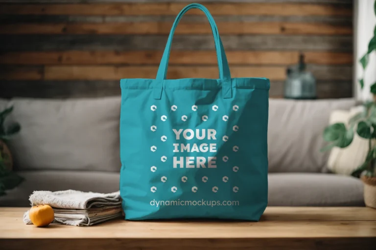 Teal Canvas Tote Bag Mockup Front View Template