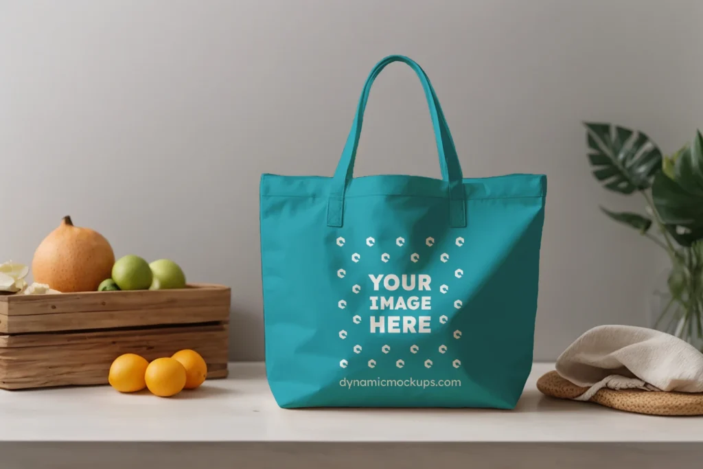 Teal Canvas Tote Bag Mockup Front View Template