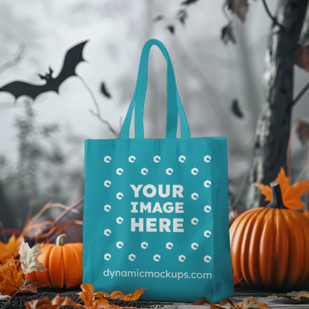 Teal Canvas Tote Bag Mockup Front View Template