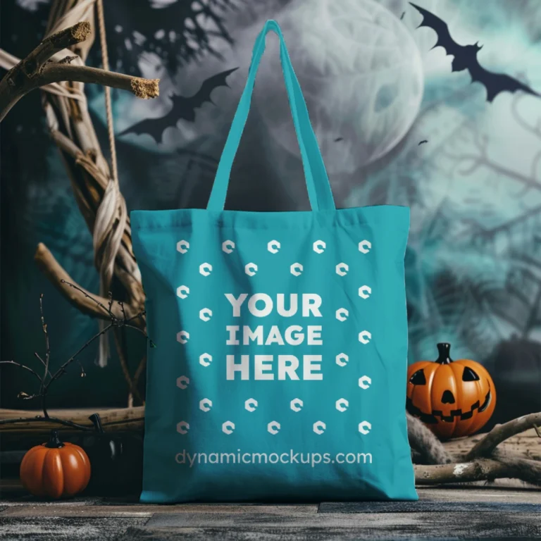 Teal Canvas Tote Bag Mockup Front View Template