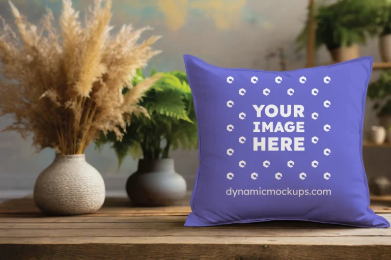 Blue Square Pillow Cover Mockup Template