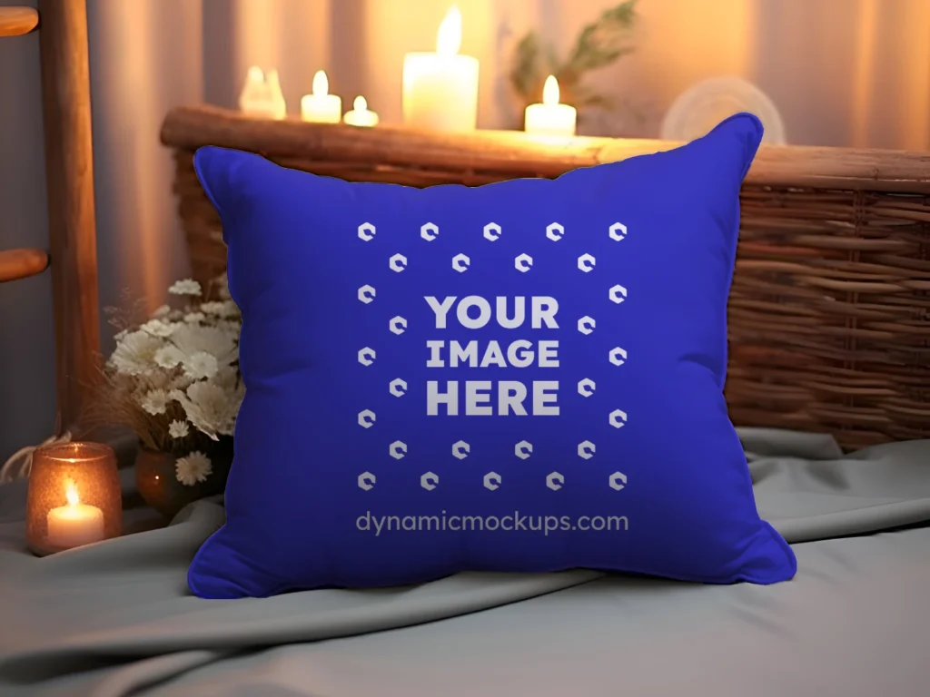 Blue Square Pillow Cover Mockup Template