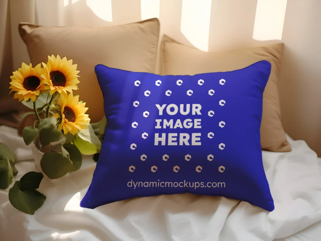 Blue Square Pillow Cover Mockup Template