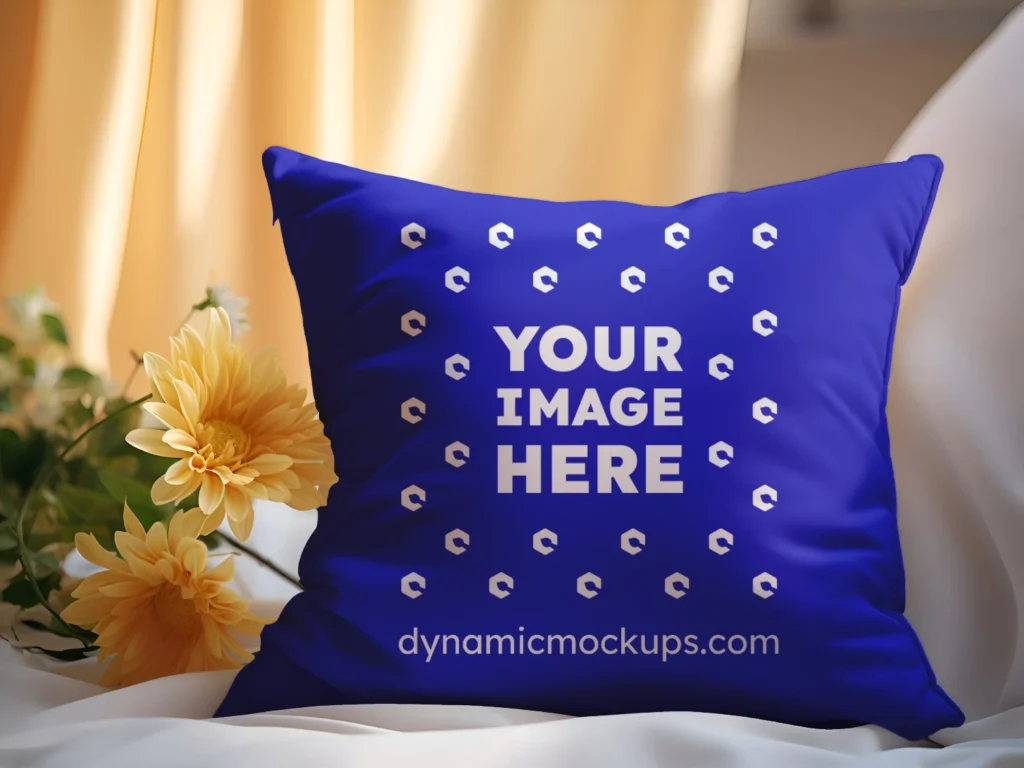 Blue Square Pillow Cover Mockup Template