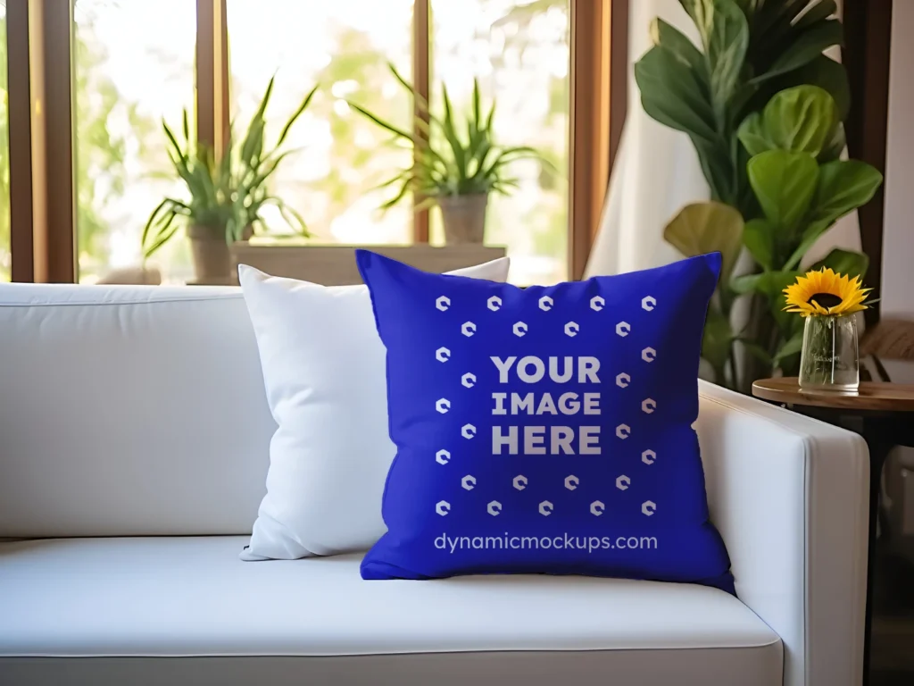 Blue Square Pillow Cover Mockup Template