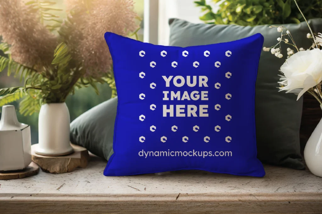 Blue Square Pillow Cover Mockup Template