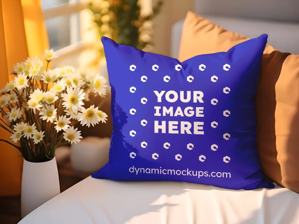 Blue Square Pillow Cover Mockup Template