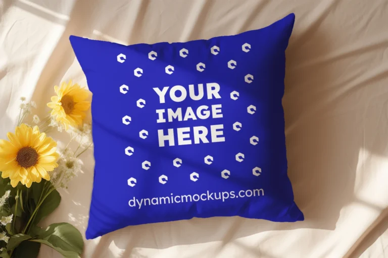 Blue Square Pillow Cover Mockup Template