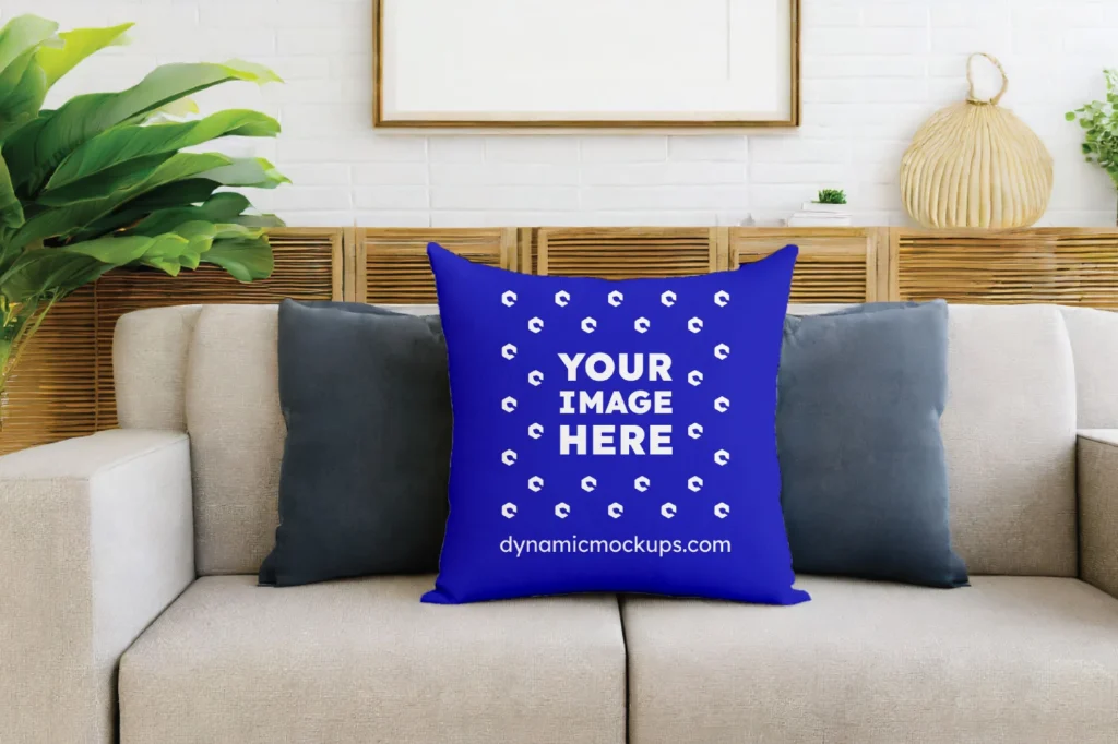 Blue Square Pillow Cover Mockup Template