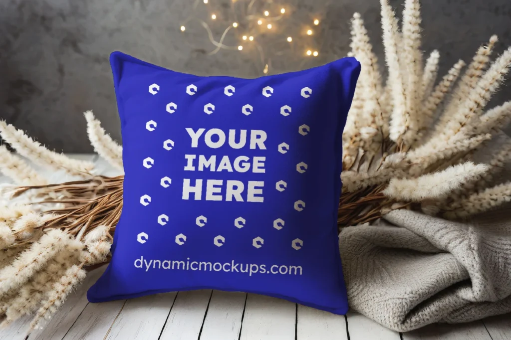 Blue Square Pillow Cover Mockup Template