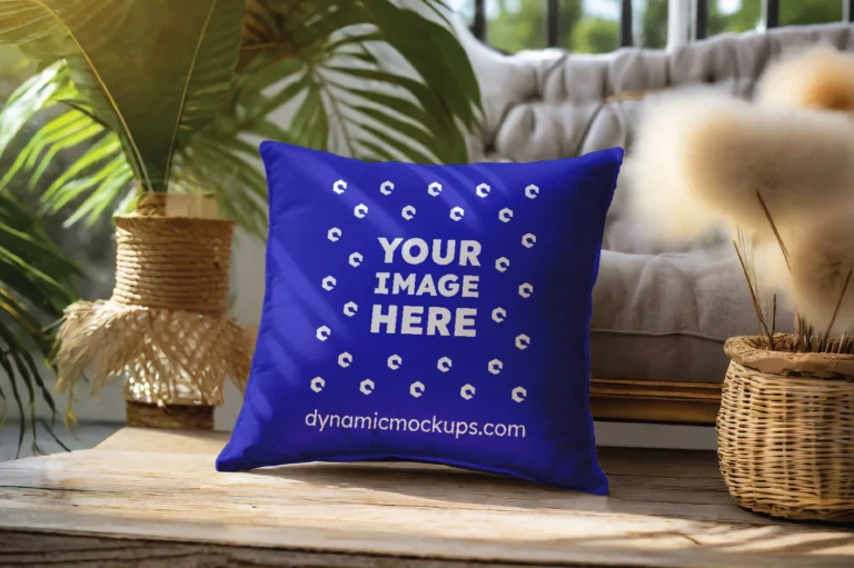 Blue Square Pillow Cover Mockup Template