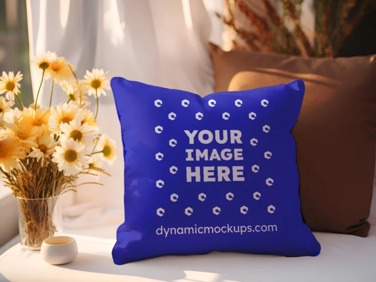 Blue Square Pillow Cover Mockup Template