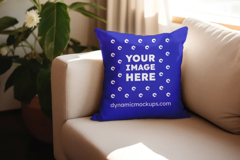 Blue Square Pillow Cover Mockup Template