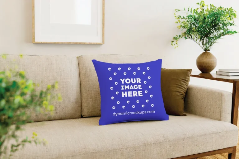 Blue Square Pillow Cover Mockup Template