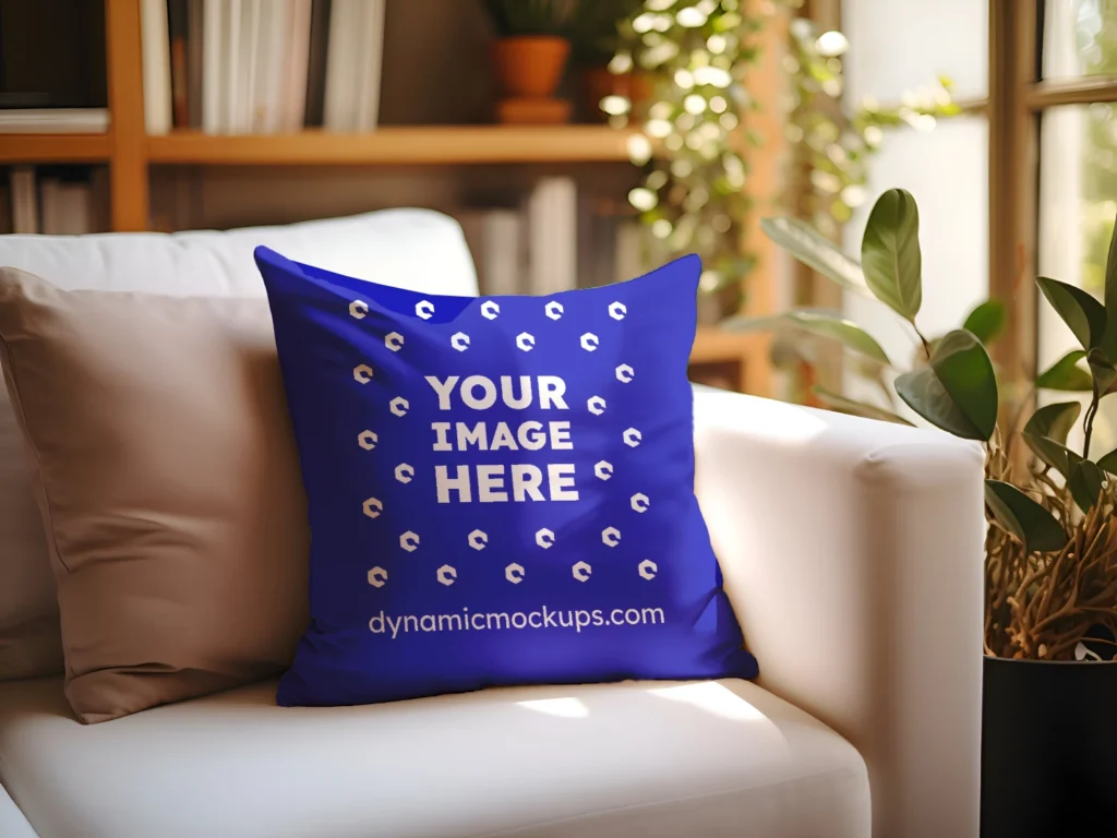 Blue Square Pillow Cover Mockup Template