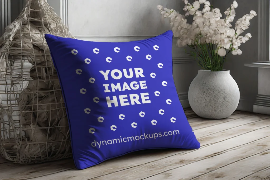 Blue Square Pillow Cover Mockup Template