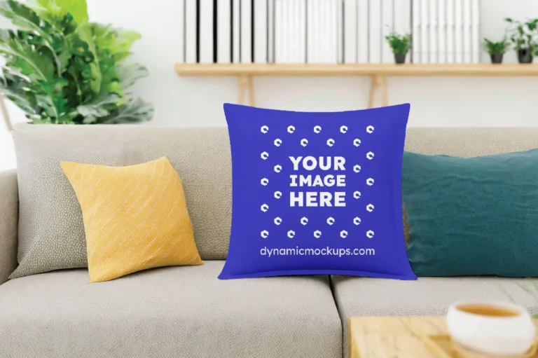 Blue Square Pillow Cover Mockup Template