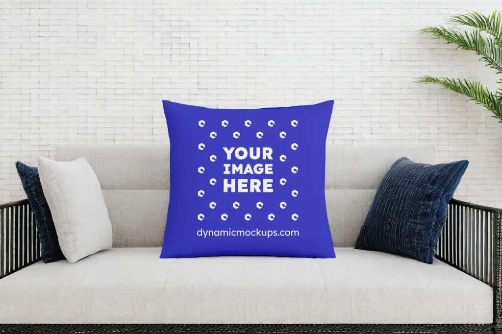 Blue Square Pillow Cover Mockup Template