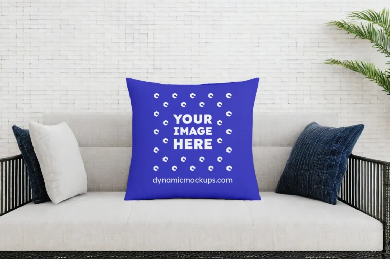 Blue Square Pillow Cover Mockup Template