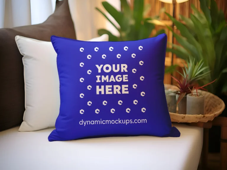 Blue Square Pillow Cover Mockup Template