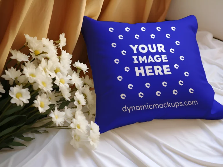 Blue Square Pillow Cover Mockup Template