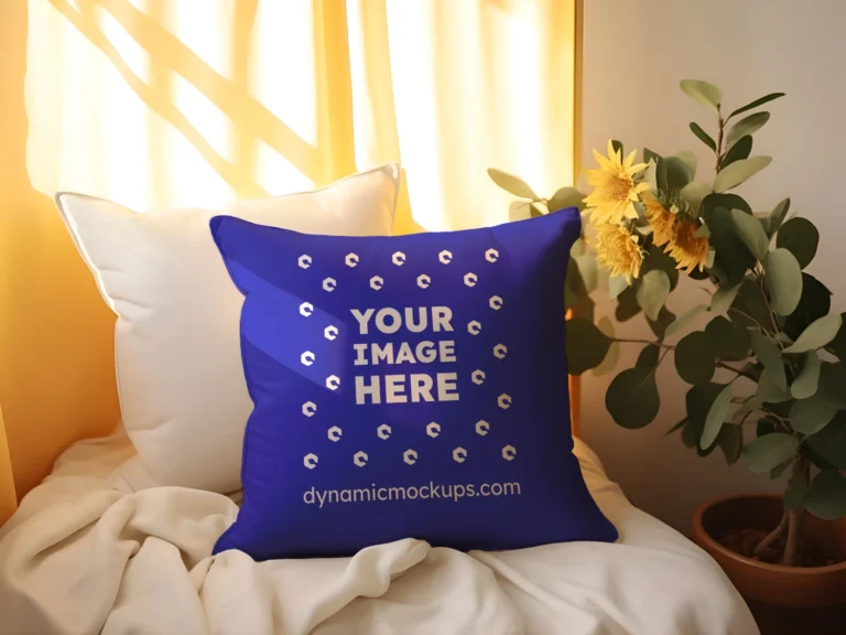 Blue Square Pillow Cover Mockup Template